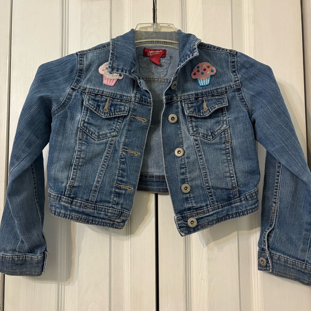Arizona Jean Company Blue Denim Jacket with Cupcake Patches-Small 7-8